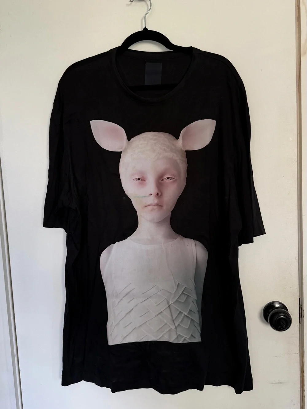 Juun J Black Graphic Tee with White Character Print